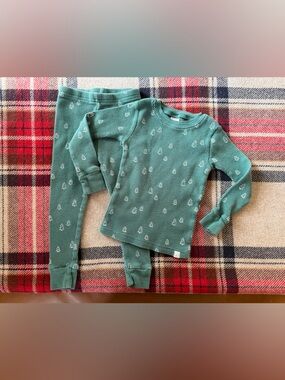 Little Planet Green Waffle Knit Two-Piece Pajama Set with Pine Tree Print